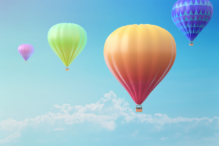 Stock image of hot air balloons in the sky