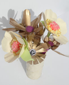 photo of a bouquet of flowers made from recycled materials 