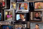 photo of a variety of older television sets that feature a variety of clips from Hanukkah episodes