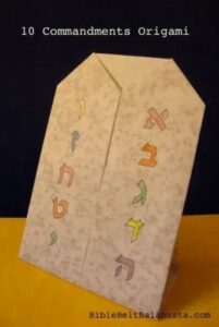 photo of a folded paper origami Ten Commandments craft