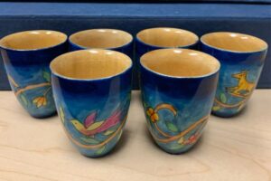 Photo of Emanuel small Wooden Kiddush Cups from Temple Chai gift shop in Phoenix Arizona