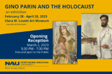 two paintings by Gino Parin with text info about the exhibition